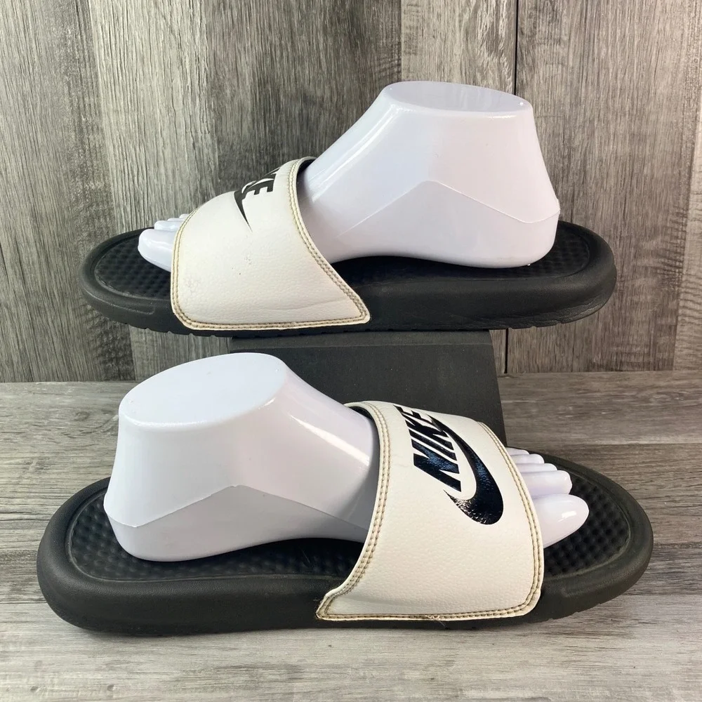 Nike Benassi JDI Slides White Black Mens Sandal 343880-100 Size 9